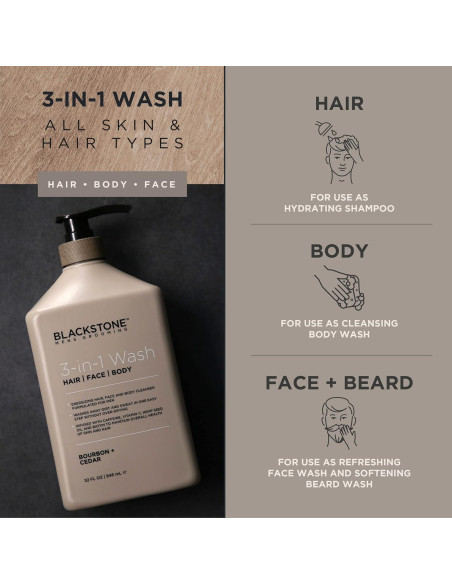 Blackstone Lavado 3 en 1 para Hombres - Bourbon y Cedro 946 ml