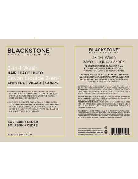 Blackstone Lavado 3 en 1 para Hombres - Bourbon y Cedro 946 ml