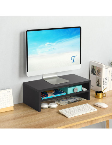 Soporte de Monitor TEAMIX de Madera Negro 2 Niveles 36kg