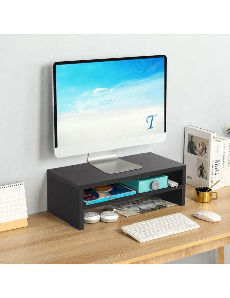 Soporte de Monitor TEAMIX de Madera Negro 2 Niveles 36kg