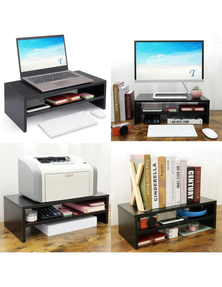 Soporte de Monitor TEAMIX de Madera Negro 2 Niveles 36kg