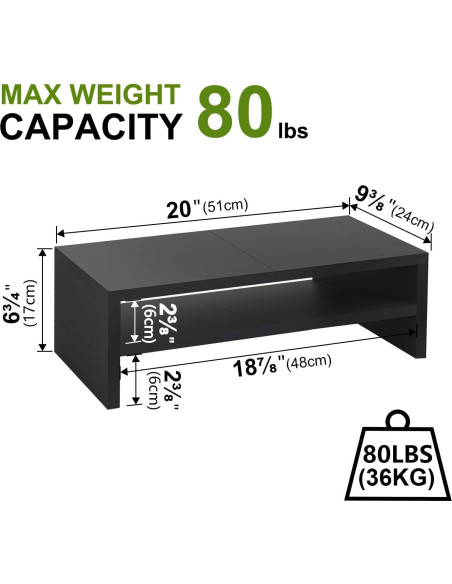 Soporte de Monitor TEAMIX de Madera Negro 2 Niveles 36kg
