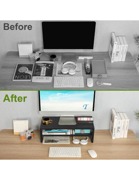 Soporte de Monitor TEAMIX de Madera Negro 2 Niveles 36kg