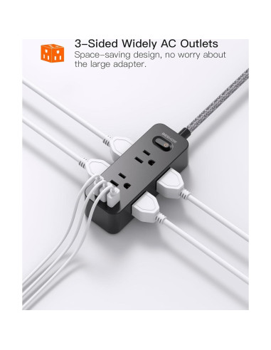 Tira de Alimentación BESHON 5FT con 6 Salidas y 3 USB