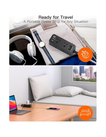 Tira de Alimentación BESHON 5FT con 6 Salidas y 3 USB