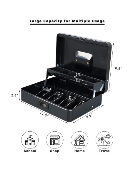 Caja de Efectivo Xydled con Cerradura de Combinación 30x24x9cm