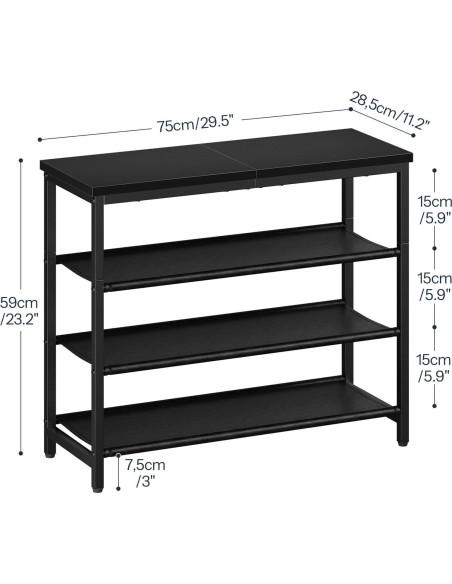 Estante para zapatos HOOBRO 4 niveles negro, organizador 12 pares