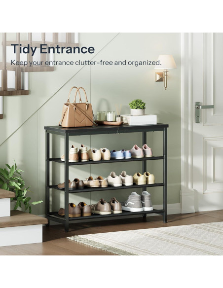 Estante para zapatos HOOBRO 4 niveles negro, organizador 12 pares