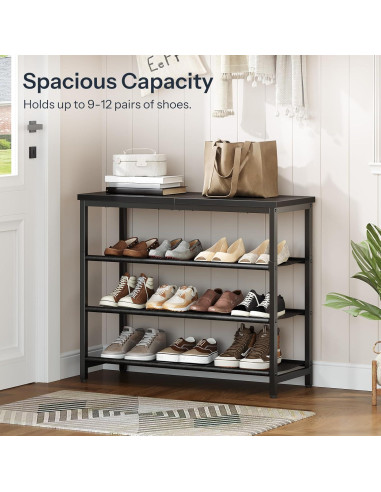 Estante para zapatos HOOBRO 4 niveles negro, organizador 12 pares