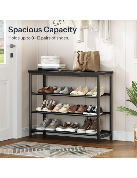 Estante para zapatos HOOBRO 4 niveles negro, organizador 12 pares