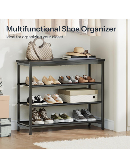 Estante para zapatos HOOBRO 4 niveles negro, organizador 12 pares