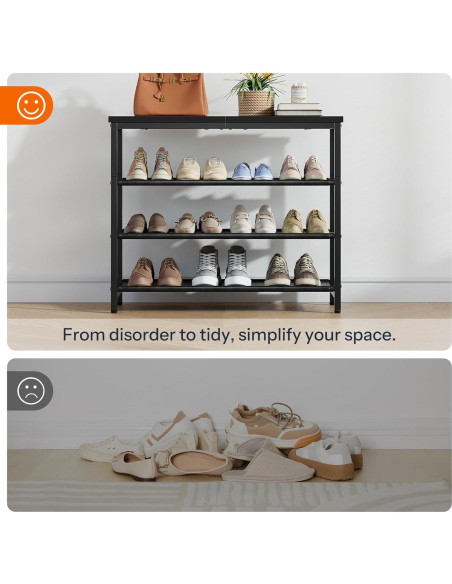 Estante para zapatos HOOBRO 4 niveles negro, organizador 12 pares