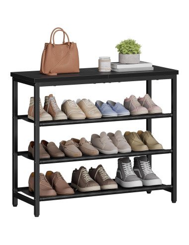 Estante para zapatos HOOBRO 4 niveles negro, organizador 12 pares