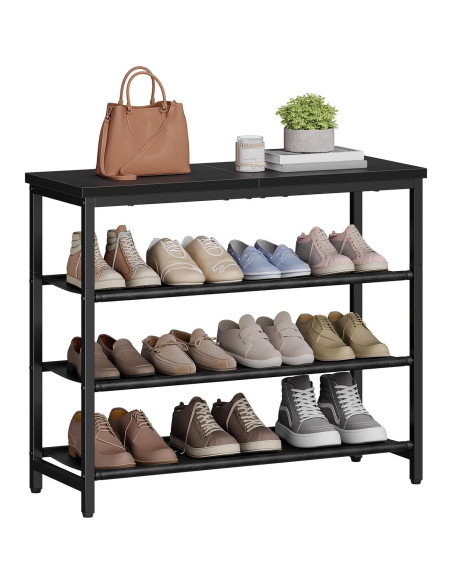 Estante para zapatos HOOBRO 4 niveles negro, organizador 12 pares