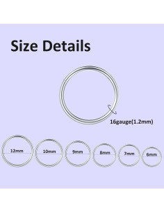 Aros Nasales 316L Acero Quirúrgico 12 Piezas 6-12mm 2