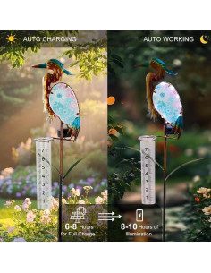 Medidor de Lluvia Solar Heron Azul 42" con Luces LED 2