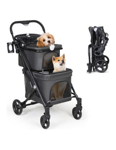 Carrito Doble para Mascotas BEBEROA T1 Plegable Negro 2 Mascotas