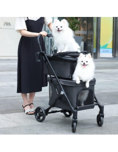 Carrito Doble para Mascotas BEBEROA T1 Plegable Negro 2 Mascotas 2