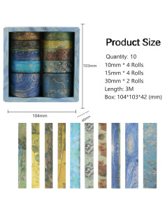 Cinta Washi Lychii Van Gogh Set 10 Rollos 10-30mm Vintage 2