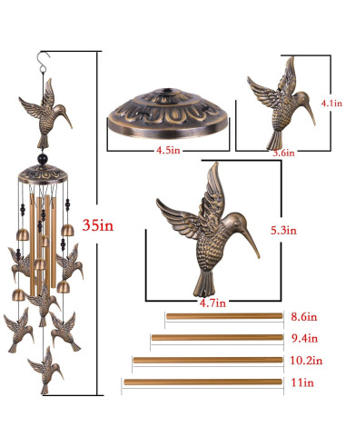 Campanas de Viento de Bronce Solawindchime Colibrí 89 cm