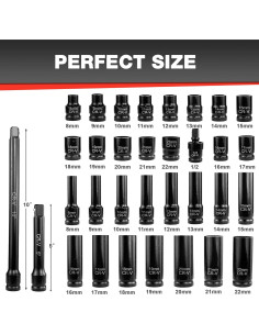 Juego de Enchufes de Impacto 33pcs EACELIY 1/2" (8-22mm) Acero Cr-V 2