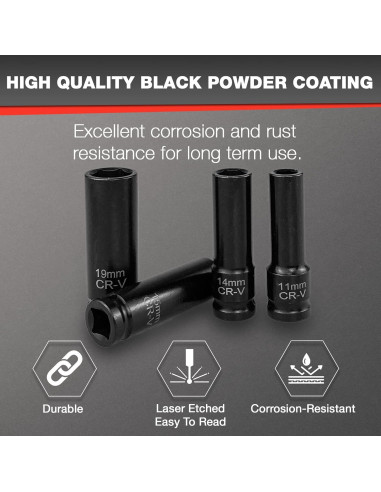 Juego de Enchufes de Impacto 33pcs EACELIY 1/2" (8-22mm) Acero Cr-V