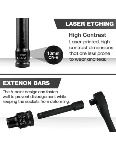 Juego de Enchufes de Impacto 33pcs EACELIY 1/2" (8-22mm) Acero Cr-V