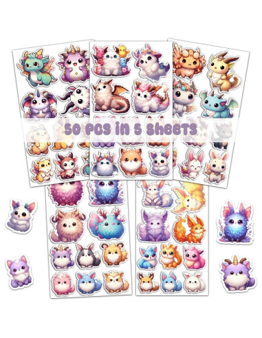 Pack 50 Pegatinas Kawaii de Animales BIGZORO Impermeables