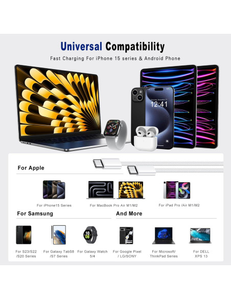 Cable USB C a USB C 2 Pack 3FT 60W Carga Rápida MingTong Cable USB C a USB C 2 Pack 3FT 60W Carga Rápida MingTong