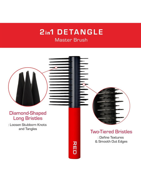 Cepillo Desenredante 2-En-1 RED by Kiss para Todo Tipo de Cabello