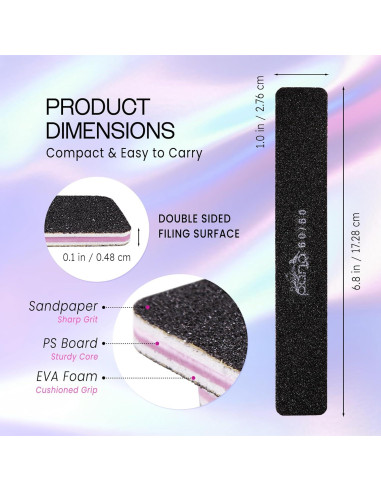 10 Piezas Lima de Uñas Doble Cara Jumbo PANA 60/60 Negra