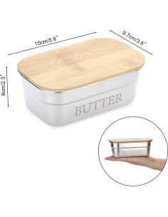 Plato de Mantequilla Acero Inoxidable BSTKEY con Tapa 15x9.5cm 2