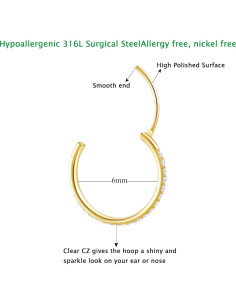 Aro de Nariz 20G Acero Quirúrgico Hipoalergénico Oro 6mm 2