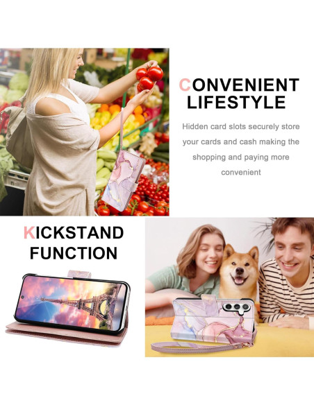 Funda Cartera Fingic para Galaxy S24 Plus Rosa Dorado