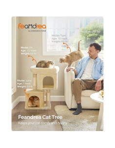 Árbol para Gatos Feandrea S Beige 67 cm con 2 Cuevas y Rascador 2