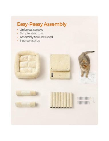 Árbol para Gatos Feandrea S Beige 67 cm con 2 Cuevas y Rascador