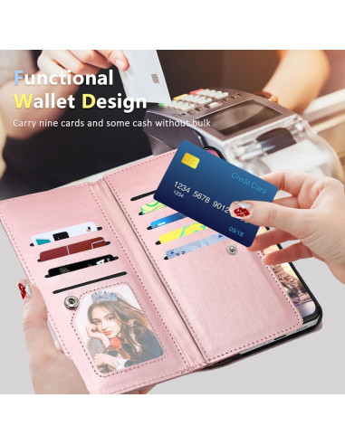 Funda Cartera Fingic para Galaxy S24 Plus Rosa Dorado