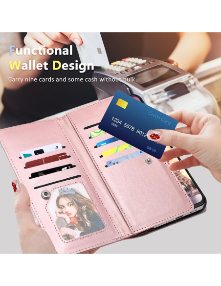 Funda Cartera Fingic para Galaxy S24 Plus Rosa Dorado