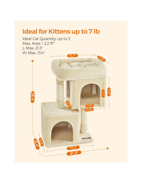 Árbol para Gatos Feandrea S Beige 67 cm con 2 Cuevas y Rascador Árbol para Gatos Feandrea S Beige 67 cm con 2 Cuevas y Rascador