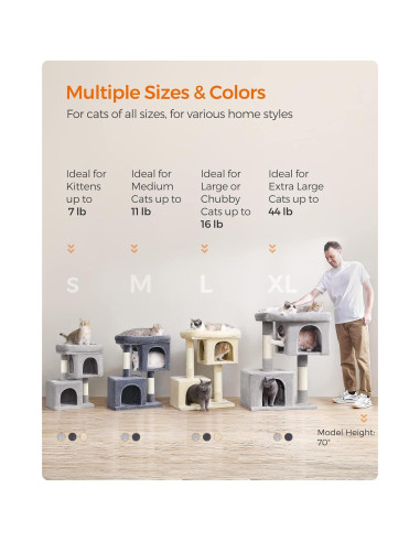 Árbol para Gatos Feandrea S Beige 67 cm con 2 Cuevas y Rascador
