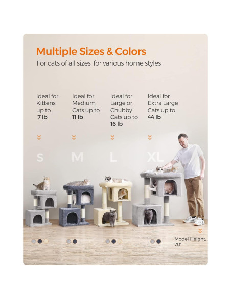 Árbol para Gatos Feandrea S Beige 67 cm con 2 Cuevas y Rascador Árbol para Gatos Feandrea S Beige 67 cm con 2 Cuevas y Rascador