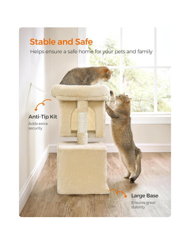 Árbol para Gatos Feandrea S Beige 67 cm con 2 Cuevas y Rascador