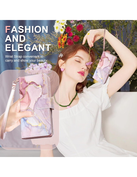 Funda Cartera Fingic para Galaxy S24 Plus Rosa Dorado