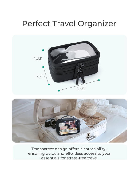 Bolsa de Maquillaje Transparente BAGSMART Doble Capa 22.5x15x11cm