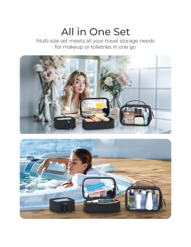 Bolsa de Maquillaje Transparente BAGSMART Doble Capa 22.5x15x11cm