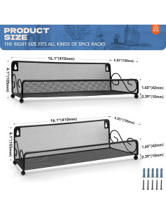 Estante de Especias Montaje en Pared Megier 2 Paquetes Negro 2