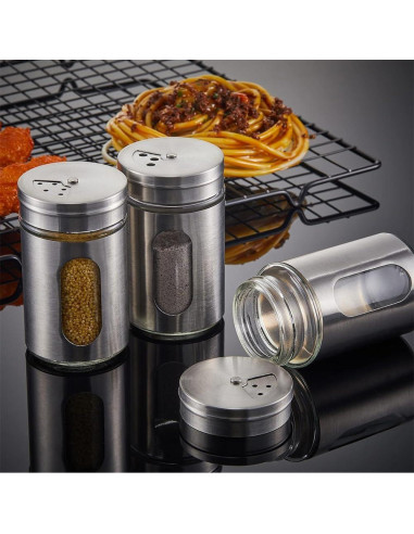 Juego de 6 saleros y pimenteros Aiareozy 80ml vidrio acero