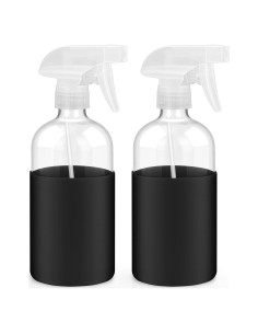 2 Botellas de Spray de Vidrio 473ml con Manga de Silicona Negra