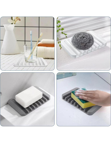 2 Soportes de Jabón Autodrenantes KAJUDA de Silicona Gris