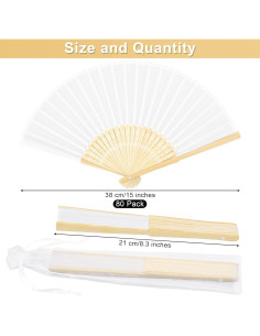 80 Abanicos de Mano Plegables MCEAST de Seda y Bambú Blancos 2